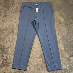 J. Crew Pull On Knit Dress Pants Women's L 36x28 Blue Elastic‎ Waist Stretch NWT